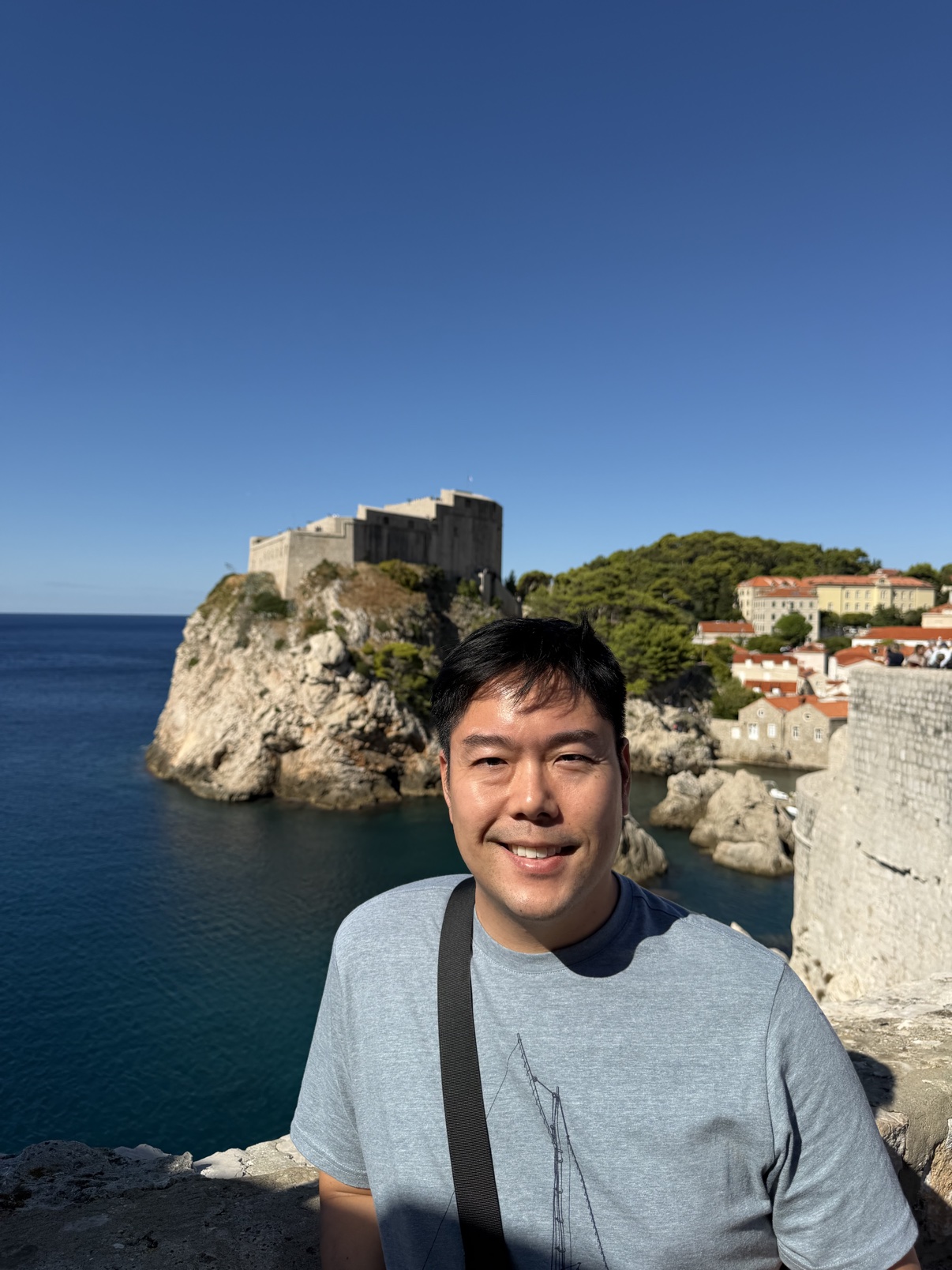 Kevin overlooking the Adriatic Sea and Fort Lovrijenac in Dubrovnik, Croatia
